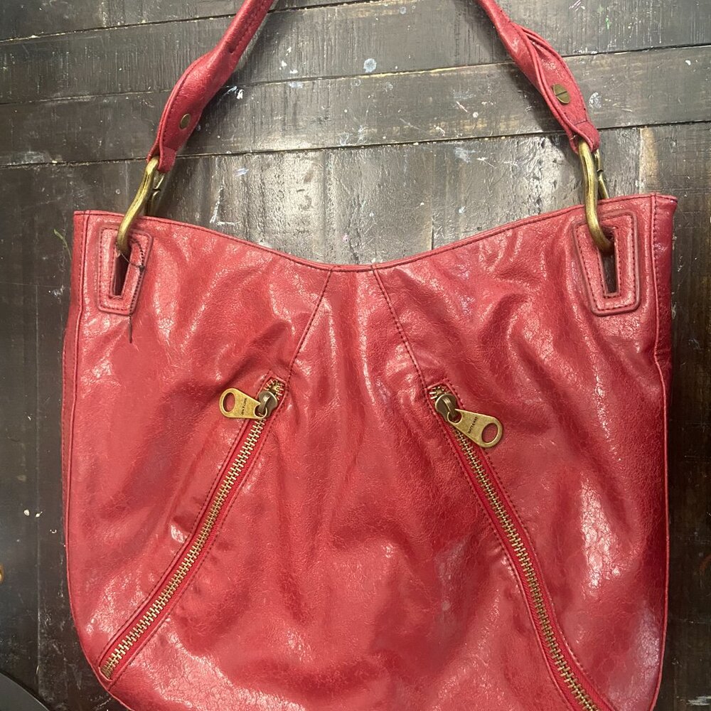Red Leather Shoulder Bag with Gold Hardware